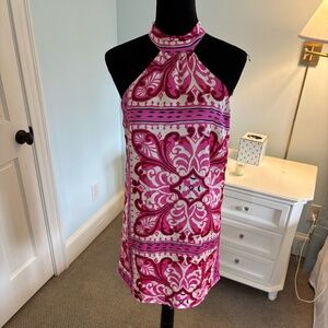 NWT Mango Halter Neck Mini Dress | Pink Graphic Print, Size M